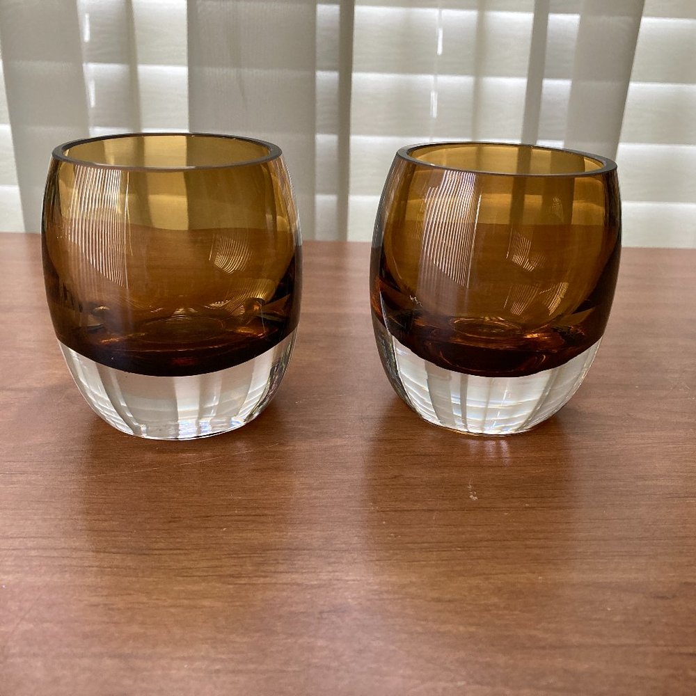Vintage Mikasa  2 Amber Votive "Solaris"  Candle Holders